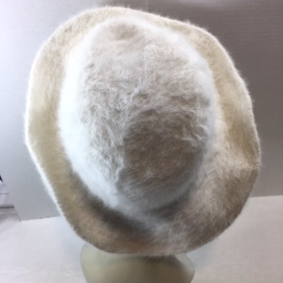 VTG 90s Parkhurst White Fuzzy Angora Mix Wide Adj Wired Brim Hat 22" - Picture 3 of 10
